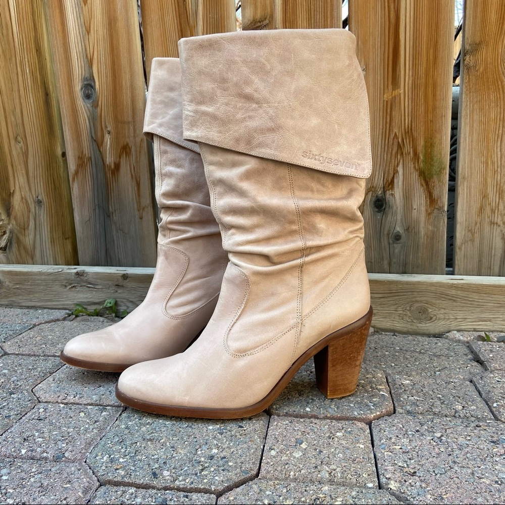 Sixty Seven women cream leather made in Spain slouchy heeled boots. Size 40. Use